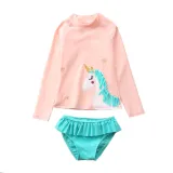 Baby Girls Unicorn Stripes Printed Swimsuits Long Sleeve Two-Pieces Beachwear
