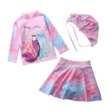 3PCS Baby Toddler Girl Cartoon Mermaid Swimsuit Long-Sleeves Skirts Set
