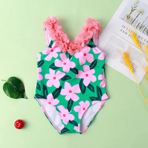 Baby Toddler Girl Swimsuit Flower V-Neck Vest Printed Beachwear