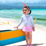Children Girls Pattern Long Sleeve Culotte Two-Pieces Swimsuit UV Protective Beachwear