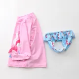 Baby Girls Mermaid Flamingo Cartoon Printed Swimsuits Ruffled Long Sleeve Beachwear