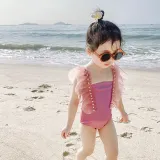 Baby Toddler Girl Swimsuit Lace Pearl Sleeveless Bikini One-Piece