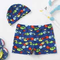 Boys Cartoon Eyes Swim Trunks Quick Dry Elastic Waist Drawstring