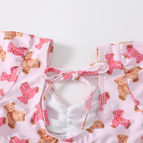 3PCS Baby Toddler Girl Swimsuit Cartoon Bear Plaids Bikini Set