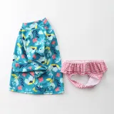 Baby Girls Flower Pattern Printed Swimsuits Ruffled Long Sleeve Beachwear