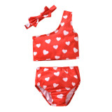 Baby Girl Swimsuit Stripe Dot Leopard One Shoulder With Bow Headband