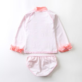 Baby Girls Flamingo Pattern Printed Swimsuits Stripe Ruffled Long Sleeve Beachwear