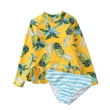 Baby Girls Pineapple Lemon Pattern Printed Swimsuits Ruffled Long Sleeve Beachwear