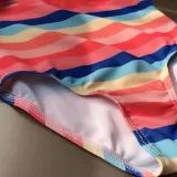 Baby Girls Swimsuit Rainbow Stripe Single Shoulder Flounce One-Piece Bikini With Cap