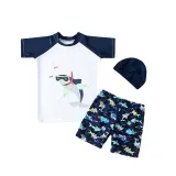 Kids Boy Short Swimsuit Cartoon Shark Crocodile Beachwear Set With Cap