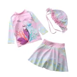3PCS Baby Toddler Girl Cartoon Mermaid Swimsuit Long-Sleeves Skirts Set