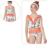 Girls Swimsuit Two-Pieces Ruffled Bikini Flower Printed Set Beachwear For Toddler Kids