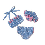 3PCS Toddler Girl Swimsuit Stripe Dot Bowknot Ruffled Beachwear