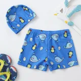 Boys Swim Trunks Cartoon Penguin Whale Quick Dry Elastic Waist Drawstring