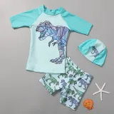 Toddler Boy Quick-Dry Swimsuit Cool Dinosaur Short Set With Cap