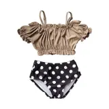Baby Girls Swimsuit Adjustable Shoulder Ruffled Two-Pieces Bikini With Cap