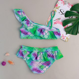 Toddler Girl Mermaid Swimsuit Scale Ruffle Off-the-shoulder Beachwear Set