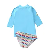 Baby Girls Unicorn Stripes Printed Swimsuits Long Sleeve Two-Pieces Beachwear