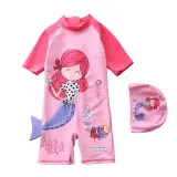 Baby Toddler Girl Pink Cartoon Mermaid Swimsuit Beachwear With Swimming Cap