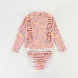 Baby Toddler Girl Swimsuit Flower Printing Long Sleeve Lace Beachwear Set