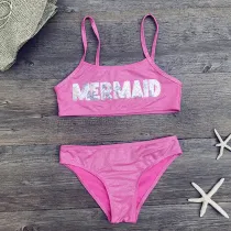 Toddler Girl Swimsuit Mermaid Letter Glitter Hot-stamping Bikini Beachwear