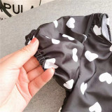 Baby Girls Swimsuit Black White Heart Shape Puff Sleeve One-Piece Bikini With Cap