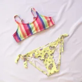 Toddler Girl Swimsuit Rainbow Stripe Unicorn Printing Bikini Beachwear Set