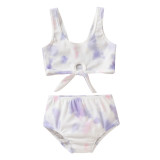 Toddler Girl Swimsuit Tie-Dye Laced Up Tankini Beachwear Set