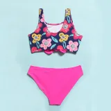 Toddler Girl Swimsuit Flower Printing Bowknot Vest Beachwear Set