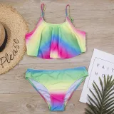 Toddler Girl Swimsuit Rainbow Leopard Bikini Ruffled Beachwear