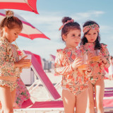 Baby Toddler Girl Swimsuit Flower Printing Long Sleeve Lace Beachwear Set