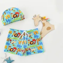 Boys Swim Trunks Cartoon Zoo Animals Quick Dry Elastic Waist Drawstring