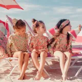 Baby Toddler Girl Swimsuit Flower Printing Long Sleeve Lace Beachwear Set