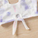 Toddler Girl Swimsuit Tie-Dye Laced Up Tankini Beachwear Set
