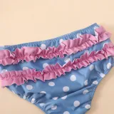 3PCS Toddler Girl Swimsuit Stripe Dot Bowknot Ruffled Beachwear