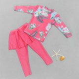 Children Girls Flower Printed Long Sleeve Swimsuit Swimwear Tankini UV Protective Beachwear