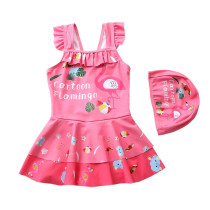 Baby Girls Summer Cartoon Flamingo Printing Swimsuits Ruffled Skirts One-Piece