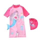 Baby Toddler Girl Pink Cartoon Mermaid Swimsuit Beachwear With Swimming Cap