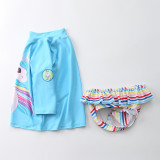 Baby Girls Unicorn Stripes Printed Swimsuits Long Sleeve Two-Pieces Beachwear