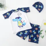 Kids Boy Short Swimsuit Cartoon Shark Crocodile Beachwear Set With Cap