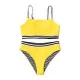 Toddler Girls Yellow Swimsuit Black and White Stripe Beachwear Set