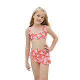Toddler Girls Swimsuit Dot Heart Printing Vest Ruffled Skirt Panties Set