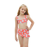 Toddler Girls Swimsuit Dot Heart Printing Vest Ruffled Skirt Panties Set