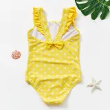 Baby Toddler Girl Yellow Swimsuit Ruffled Dot Sleeveless Bowknot Beachwear
