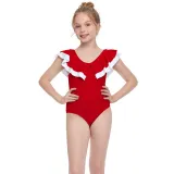 Girls Swimsuit Flounces Collar One-Piece Bikini Set Beachwear For Toddler Kids