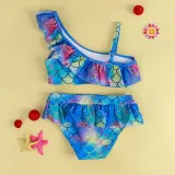 Toddler Girl Mermaid Swimsuit Scale Ruffle Off-the-shoulder Beachwear Set