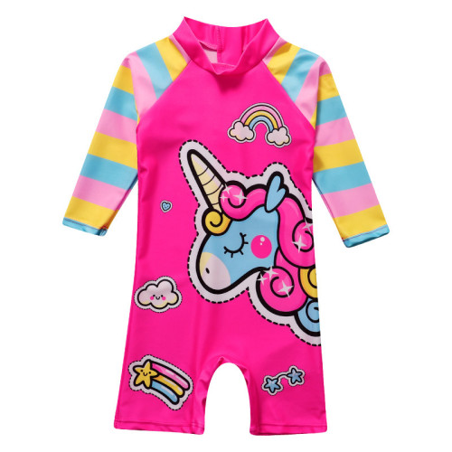 Girls Long Sleeve One-Piece Cartoon Unicorn Swimsuit Beachwear For Toddler Kids