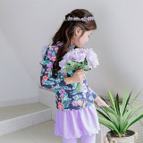 Children Girls Flower Printed Long Sleeve Swimsuit Swimwear Tankini UV Protective Beachwear