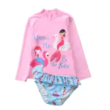 Baby Girls Mermaid Flamingo Cartoon Printed Swimsuits Ruffled Long Sleeve Beachwear