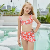 Toddler Girls Swimsuit Dot Heart Printing Vest Ruffled Skirt Panties Set